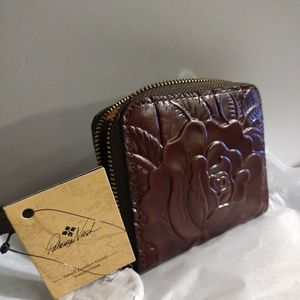 💛New Patricia Nash Malene Zip-Around Leather Wallet  British Tooled Tan RFID